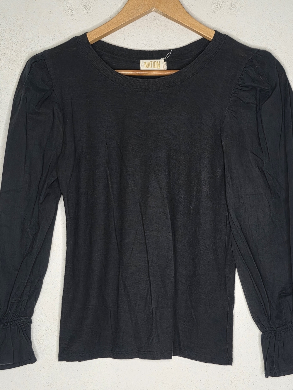 Nation LTD Puff Sleeve Crew Neck Tshirt Long Sleeve Black Size XS